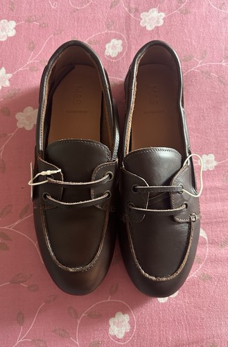 Brown leather women boat - brown,