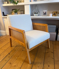 Scandinavian Sofa Chair Vintage Mid Century Style Armchair Rattan Wood Tub Seat