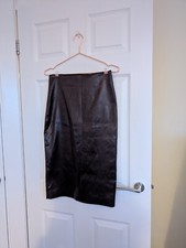 Nicole Farhi chocolate brown, maroon leather-look pencil skirt UK size 10
