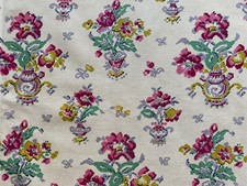 Lovely unused vintage 40's  50's floral barkcloth curtain fabric - by the m
