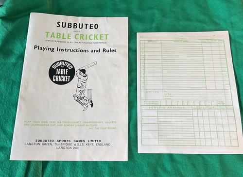Subbuteo cricket rules - subbuteo,