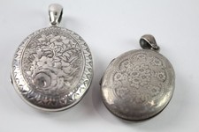 Sterling Silver Locket Pendants Antique Victorian Etched Ornate x 2 (22g)