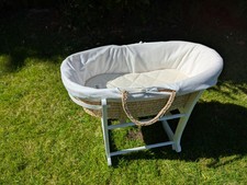 MAMAS & PAPAS natural woven Moses basket and wooden JOHN LEWIS stand
