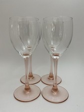 Vintage French Luminarc Pink Rose  Stem Wine Glasses Set of 4