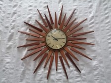 English Teak Starburst Wall Clock Anstey & Wilson PLEASE READ