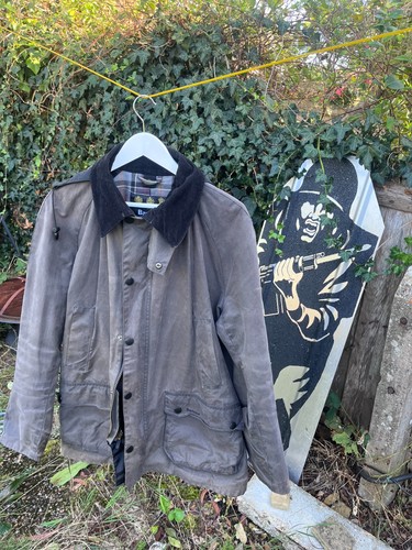 Barbour grey wax jacket with - barbour,