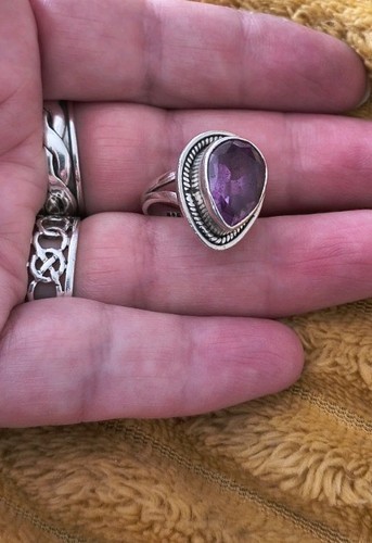 Sterling silver large amethyst - silver,