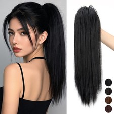 Synthetic Waterfall Long Straight Black-Brown Claw Clip In Ponytail Extension