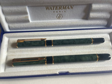 Waterman Paris Green Marble Fountain and Ballpoint Pen Set Boxed 