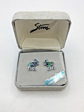 Glacier Pearle Earrings Abalone Shell Inlay Stags Silver Tone 1.5cm  J11 P500