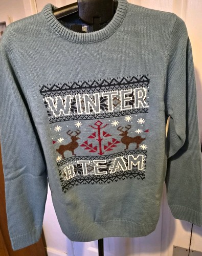 Men blue acrylic knit crew - acrylic,