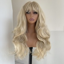 Synthetic Hair Heat Resistant Ash blonde Long Wavy Cosplay Party Wig With Bangs