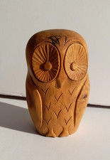 Vintage Hand Carved Wooden Owl - 11.5 cm - Signed