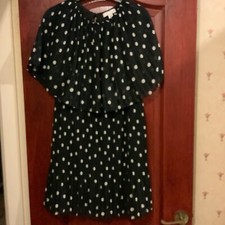 Topshop Stunning Black & White Polka Dot Pleated Cape Mini Dress UK 10 - In VGC