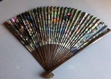 Vintage Wooden Japanese Hand Fan Hand Painted with Case