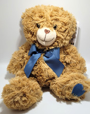 Brown Teddy Bear Blue Bow &