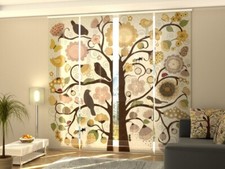 Sliding Panel Curtains for Sliding Glass Door, any custom size - Tree with birds