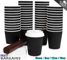 Disposable Black Kraft Paper Cups 8oz 12oz and 16oz For Hot and Cold Drinks UK