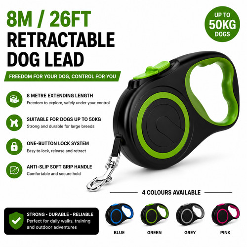 Retractable dog lead 26ft - dog, 8m/26ft