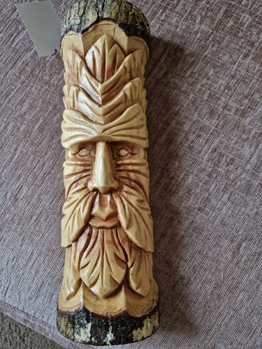 Hand carved green man - green, &