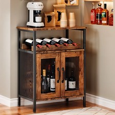 Industrial Wine Cabinet Kitchen Mini Bar Wine Rack Cupboard Rustic Wood & Steel