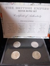 Four Monarch Coins 1886 to  1942 ~ British Empire Solid Silver Rupee Collection.