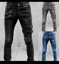 🔥Fashion Streetwear Mens Jeans Stretch Skinny Jeans Slim Fit Pants Ripped Jeans