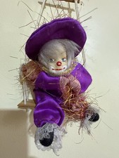 Vintage Porcelain Clown Doll On Swing Small Collectible Figurine