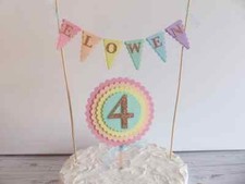 Pastel Rainbow Cake Bunting Topper - Personalised with Name & Age