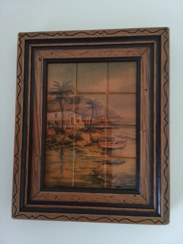 Wooden framed tile picture - wooden,