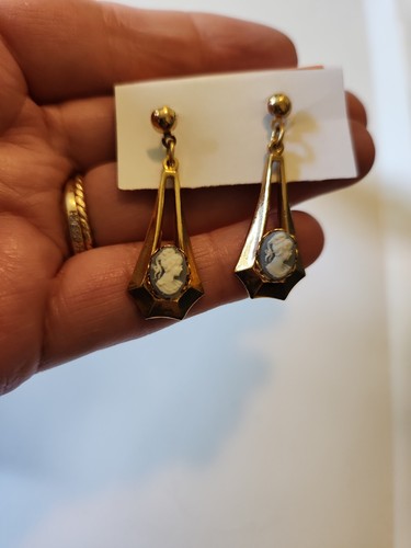 Victorian blue cameo earrings - victorian,