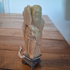 Chinese Soapstone Statue Carving Shou Lao God of Longevity Figurine 3"