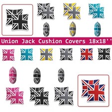 Union Jack Cushion Cover UK British Flag Design 100 Percent Cotton 18 x 18 Inch.