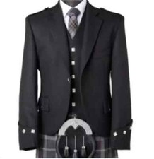 Scottish Argyle Kilt Black Jacket with Waistcoat/Vest - Men Wedding Jacket