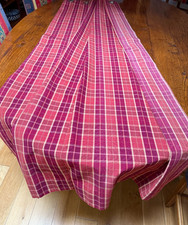 Handmade eyelet heading long curtains,  2 pairs, red tartan design, fully lined 