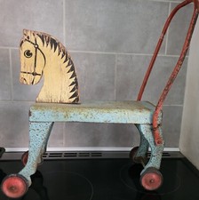 Vintage Antique "TRIANG "Push Along Wood & Metal Horse. xdod