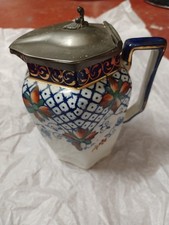 Vintage J.H.W & Sons Hanley Dover England Pottery jug with metal lid