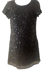 Ladies Red Herring Size 8 Black Beaded/Sequinned short sleeve Party  Dress