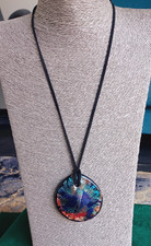 Italy Signed MURANO Large Glass Pendant On Cord Necklace Choker Collar Jewellery