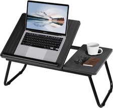 Laptop Desk, Laptop Bed Table with Foldable Legs & Cup Slot Black