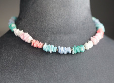 MULTI COLOURED SHELL NUGGET SLABS NECKLACE  ~ 925 STERLING SILVER 18" IN LENGTH