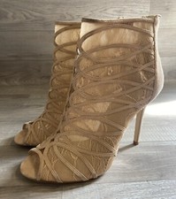 Karen Millen Beige/Nude Lace Peep Toe Boots Stiletto Heels Wedding Suede Size 41