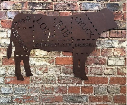 Metal butchers wall art - wall, cow