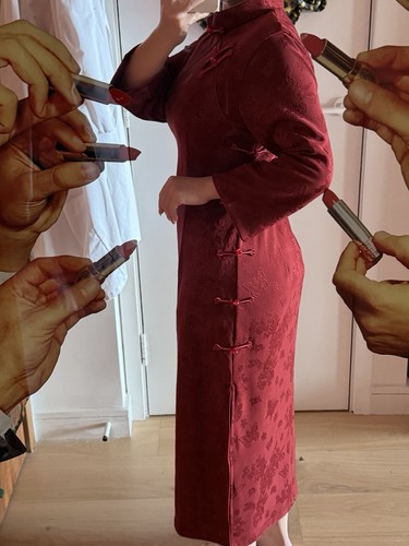 Burgundy red chinese qipao - burgundy,