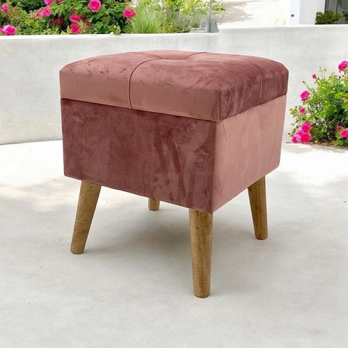 Pink velvet ottoman footstool - velvet,