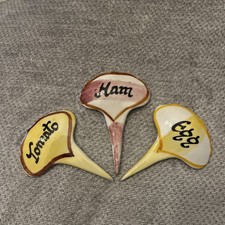 3 x Vintage Toni Raymond Ceramic Sandwich Markers/names for buffet/afternoon tea