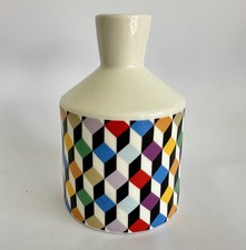 Decorative Vase With Bright Geometric Cube Pattern Pop Art Ceramic 13cm Tall