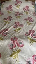 Quilted Floral Bedspread Throw 130cm X 245cm Pink Flowers On Cream, 2 Sided