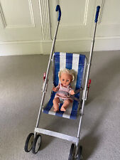 Vintage Tiny Tears Doll and Vintage Maclaren Play Buggy In Blue And White 1970