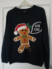 Mens Primark small navy Christmas jumper with gingerbread man design size S